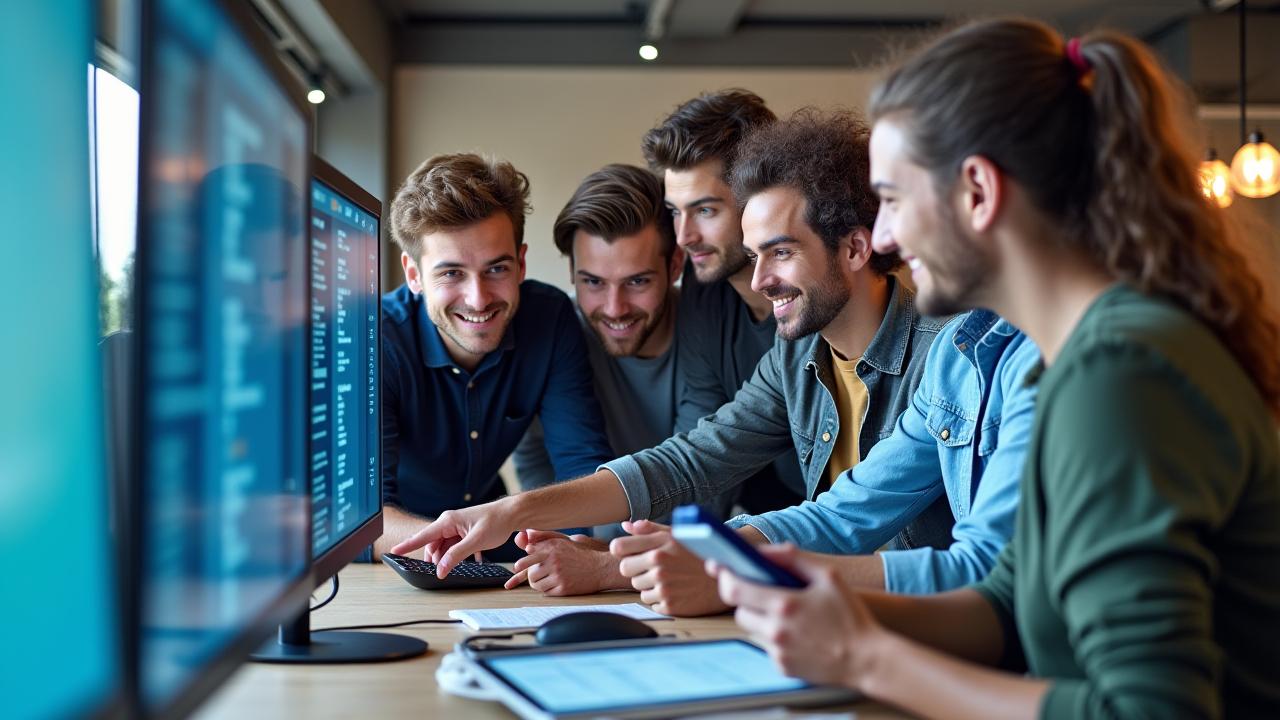 Team of Earth Mobile Ltd working collaboratively in a modern office space